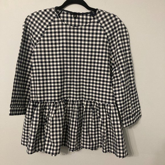 Victoria Beckham for Target Peplum Blouse Size Large Deep Navy & White Check 3/4 - Picture 1 of 7